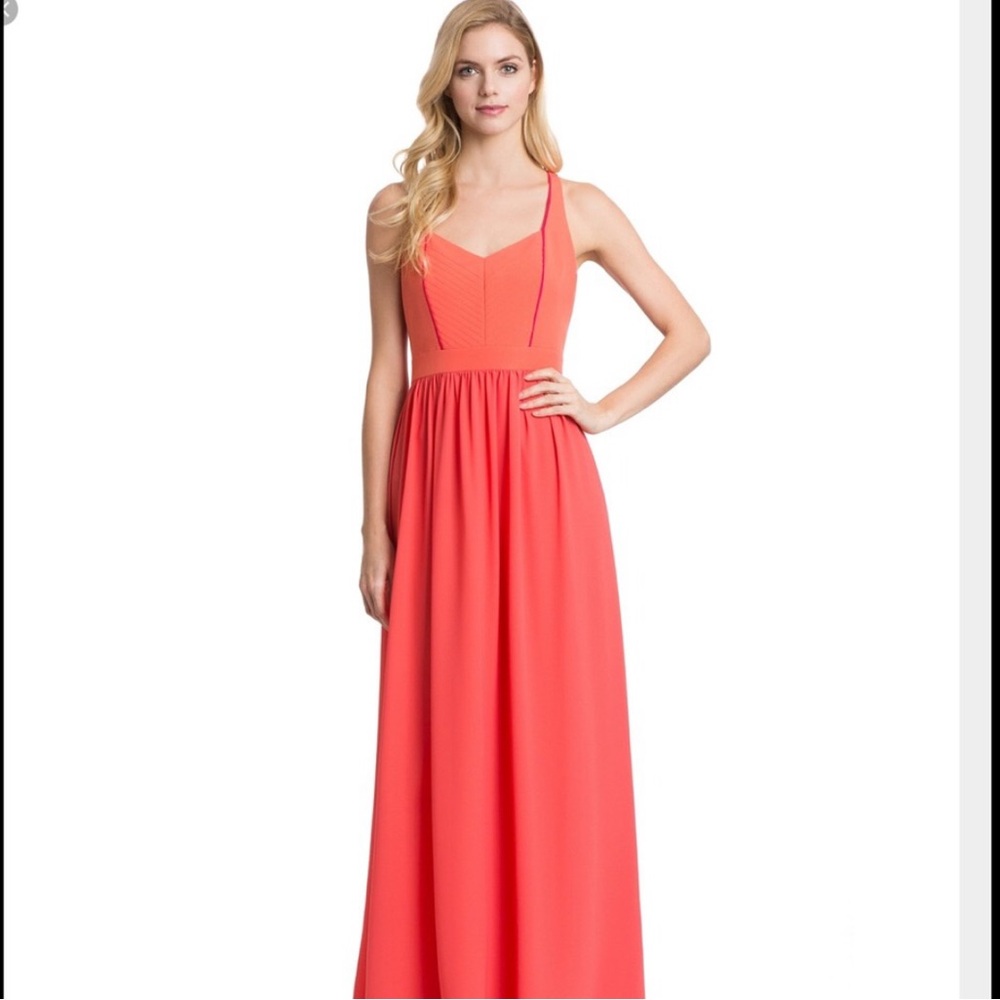 Badgley Mischka Coral / Pink Piping Maxi Prom Bridesmaid Dress Size 4 - NWT - Picture 1 of 1